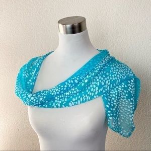 Artisan Dyed Silk & Rayon Scarf in Blue Dot Burnout Velvet — 54”x8” — Aqua Blue